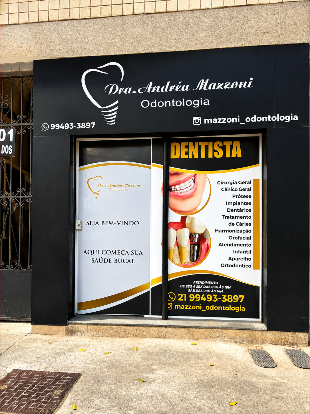 Fachada da clínica Dra. Andrea Mazzoni Odontologia na Estrada José Rucas, Penha, Rio de Janeiro